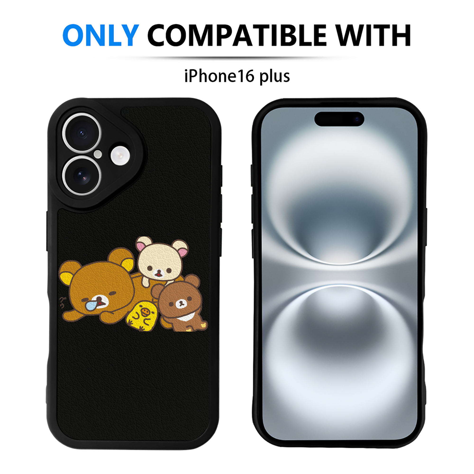 （画像用） リラックマ リラックマ キイロイトリ Rilakkuma Korilakkuma Kiiroitori 【iPhone 16シリーズ対応】シリコンスマホケース（レザー調） 材質：シリコン